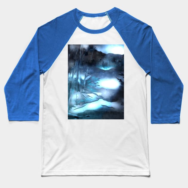 snow in a dark forest Baseball T-Shirt by cuisinecat